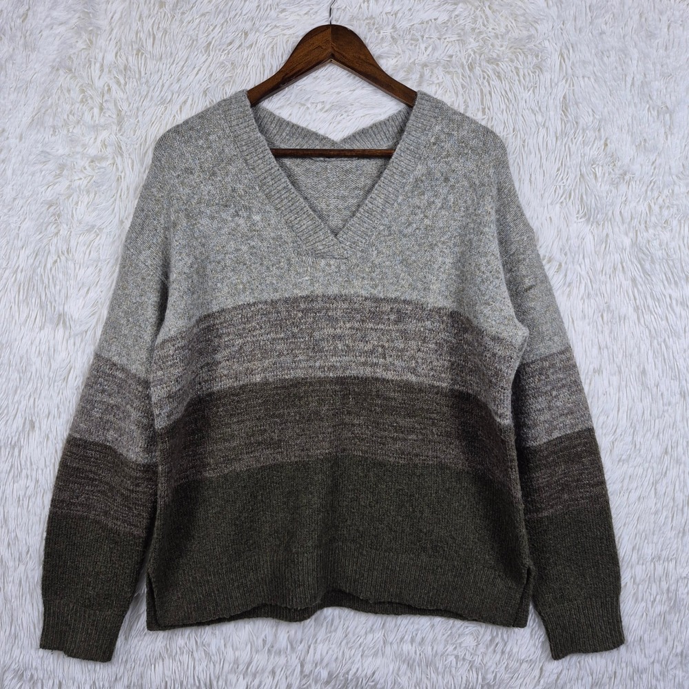 KUHL‎ Womens Ombre Colorblock V-Neck Sweater Green Grey Knit Pullover Medium